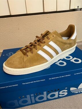 adidas Men’s Suede Sneakers in Tan and White